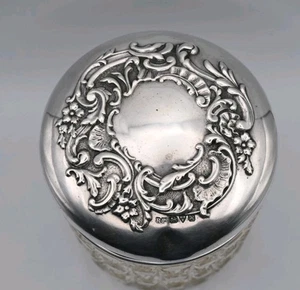 Antik Sterling Silber geschliffenes Kristallgefäß Topf Chester 1908 Robert Pringle Marmelade - Bild 1 von 5