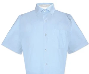 Biagio 100% Cotton Mens Short Sleeve Solid POWDER BLUE Color Dress Shirt sz L - Imagen 1 de 2
