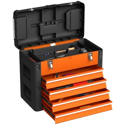 HOMCOM 4 Drawers Large Tool Box, Steel Toolbox with Handle, Orange - Image 1 of 4