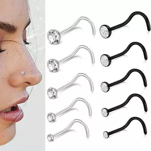 5pcs Nose Rings Corkscrew Nose Ring Stud CZ Nose Studs Nose Screw Nose Piercing - Picture 1 of 13
