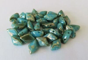 40 8 x 5 mm Czech Glass Gemduo Beads: Blue Turquose - Rembrandt - Picture 1 of 1