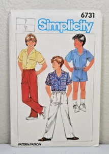 Simplicity EASY Pattern 6731 Boys Shirt Pull On Pants Shorts Sz 7 FACTORY FOLDED - Picture 1 of 2