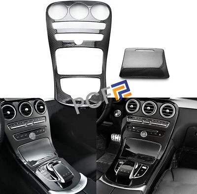Fits 2015-18 Benz C-Class W205 Center Media Console Dry Carbon Fiber Panel Trim - Image 1 of 4