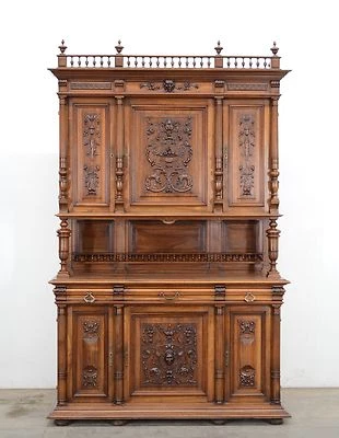 Armário buffet aparador esculpido renascentista francês antigo grande - Imagem 1 de 4
