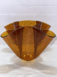 Vtg Empoli Amber Yellow Honey Optic Art Glass Handkerchief Vase Ruffled Italian - Picture 1 of 12