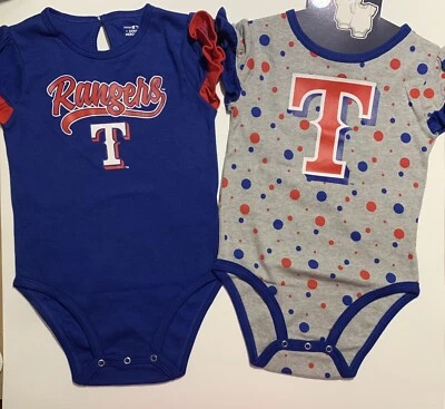 Official MLB Texas Rangers Toddler Baby Girls Bodysuits Creeper Set Of 2, 24M - Image 1 of 4