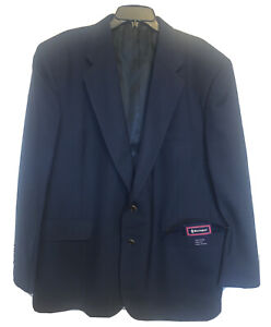Barrington Men's Blazer Size 48 R 2 Button Wool Blue Herringbone Single-Vented