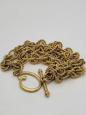 Vintage Oscar De La Renta Gold Tone Twisted Rope Links Necklace Toggle Clasp  - Image 1 of 4