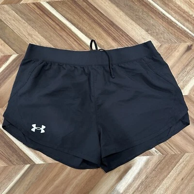 Under Armour Fly by Short Loose Girls Youth XL Black Logo Jogging Walking - Image 1 of 4