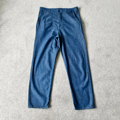COS Blue  Chambray Denim Chino Trousers Pure Cotton Size 34 Fits UK 8 Leg 27" - Image 1 of 4