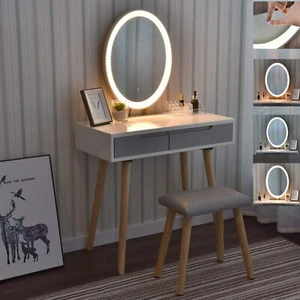 Maquillaje peluquería cosméticos cómoda iluminación espejo taburete blanco - Imagen 1 de 8