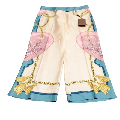 Pantalones de vestir Etro nuevos con etiquetas de pierna ancha talla 44 8 EE. UU. en seda beige y azul Foto 1 de 4