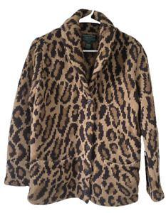 LAUREN RALPH LAUREN Hand Knit 100% Lambswool Leopard Print Cardigan Sweater P/P