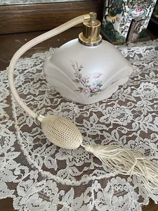 Vintage 70s White Porcelain Bisque Floral Rhinestone Atomizer Made in Italy - Picture 1 of 7