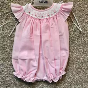 Will'beth Fancy Smocked Pink Newborn Infant Baby Girl Bubble Ribbons NWT - Picture 1 of 1