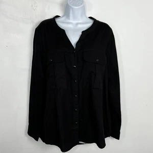 Bass Womens Top Sz XL Black Roll Tab Sleeve Blouse New - Picture 1 of 13