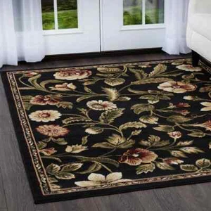 Black Floral Area Rug 8x10 Clearance For Living Room Large Modern Reduced Price - Picture 1 of 12