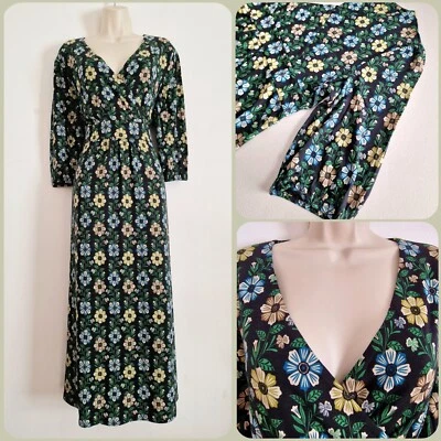 Seasalt Size 18 RRP £70 BNWT Black/Green Floral Pattern Jersey Midi Dress - Image 1 of 4