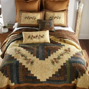 Donna Sharp Cabin Raising Pine Cone Quilted Collection Embroidered Country Cabin - Picture 1 of 7