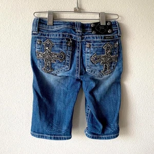KIDS Miss Me y2k 2000s Vintage Denim Jean Shorts Cross Pockets Girls 10 - Picture 1 of 5