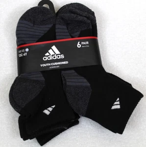 Adidas Youth Cushioned 1/4 Crew Aeroready Black Socks Size M 13C-4Y - Picture 1 of 4