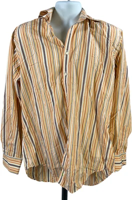 Tailorbyrd Men’s Orange/Yellow Striped Long Sleeve Button Up Shirt - XL - Image 1 of 3