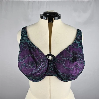 Sutiã Cacique Feminino 42DDD Renda Floral Fecho Traseiro Roxo Preto - Imagem 1 de 4