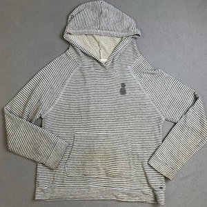 O'Neill Hoodie Women’s Size Medium Gray & White Stripe Kangaroo Pouch Pineapple - Picture 1 of 18