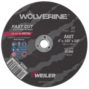 Weiler 56080 4 Zoll x 0,035 Zoll Wolverine Typ 1 Trennscheibe, A60T, 3/8 Zoll A.H. 50ct - Bild 1 von 1