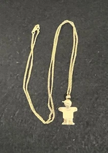 14K Yellow Gold 18” Necklace + 14K Boy with Hat Pendant - Picture 1 of 17