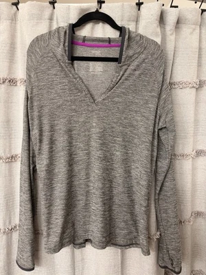 Sudadera con capucha Danskin Now gris jaspeado cuello en V rendimiento para mujer-TALLA L Foto 1 de 4