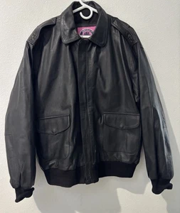 Vintage Burks Bay Black Bomber Aviator Leather Jacket Mens *READ* - Picture 1 of 24