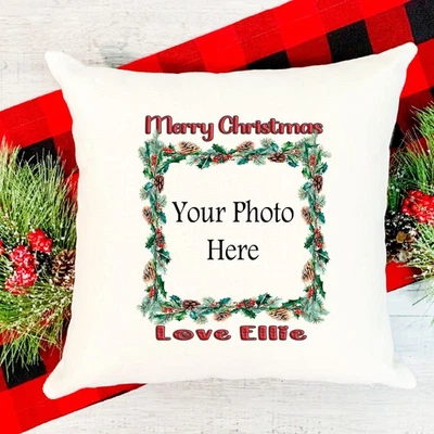 CLARELY'S PRINTING Personalised Christmas Gift Your Photo Xmas Present Cushion Keepsake Gift Pillow