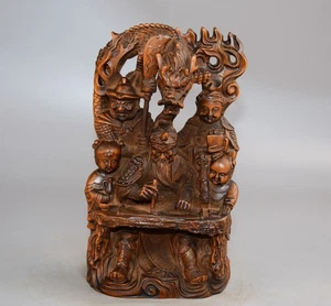 Old Chinese Boxwood Wood Hand Carving Guan Yu Guan Gong Statues Figurines - Picture 1 of 8