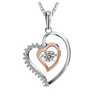Heart Swinging Stone Necklace for Women Rose Sterling Silver Cz Ginger Lyne C... - Picture 1 of 5