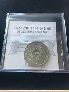 1914 France, 25 Centimes Coin Mart Graded **MS-60** KM# 867 - Picture 1 of 5