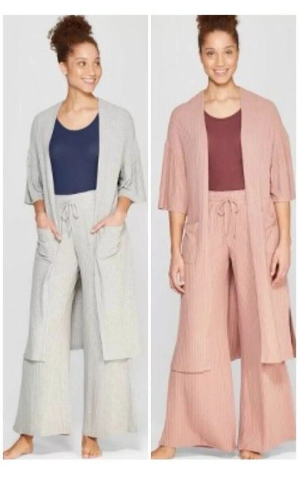 Stars Above Womens Open Front Robe Short Sleeve Rib Medium Large Heather Gray