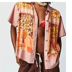 New Free People Arizona Endless Vacation Short Sleeve Relaxed Shirt small peach - Picture 1 of 4
