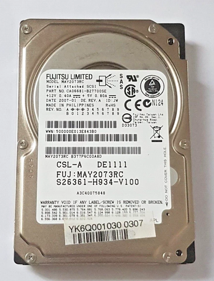 73 GB SAS Fujitsu MAY2073RC 10000 RPM 8MB HDD 2,5 " Internal Hard Drive - Image 1 of 1