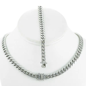Miami Cuban Link 8mm ANTI-TARNISH Stainless Steel Bracelet 8'' & Chain 20'' - Picture 1 of 4