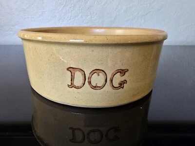 Винтажная собачья чаша из керамики желтовато-коричневый глазурованный камень немаркированный стиль Roseville Granny Core - Изображение 1 из 4