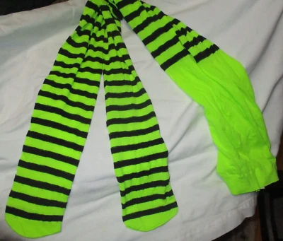 Tights Neon Lime-Yellow Black Stripes One Size Fits Most Costume Accessory - Image 1 of 4