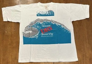 Vintage 90s Molson Special Dry Beer AOP Big Graphic T Shirt 2XL Single Stitch - Picture 1 of 7