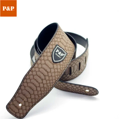 Cinturón de correa ajustable de cuero grueso con patrón de piel de serpiente de PU para bajo eléctrico Foto 1 de 4