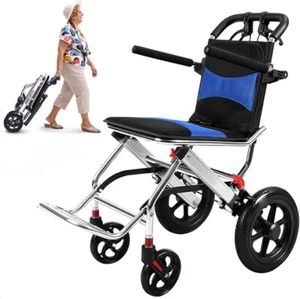 FOLDABLE WHEELCHAIRS TRANSPORT CHAIR TRAVEL ALUMINUM 22 LB FOLDABLE 21"x32"x39" - Picture 1 of 16
