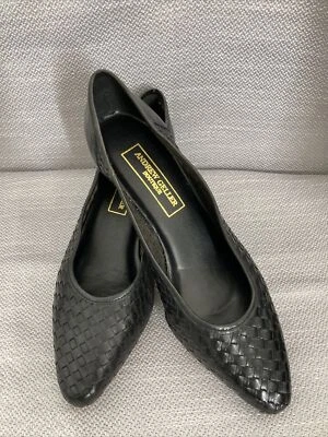 Andrew Geller Navy Leather Parade Weave Pumps Women's Size 6 Shoes Business Dres - Image 1 of 4