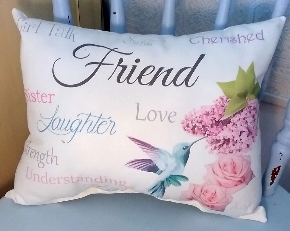 Sentimental Friend Gift Pillow with Hummingbird, Roses and Lilacs - Image 1 of 1