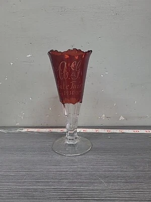 vintage 1910 eapg michigan state fair ruby stained bud vase 6 1/4" glass - Image 1 of 4