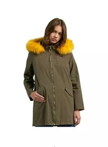 VOLCOM winter parka jacket sz xs,Women's olive Green Faux Yellow Fur 'Pow Now - Picture 1 of 6