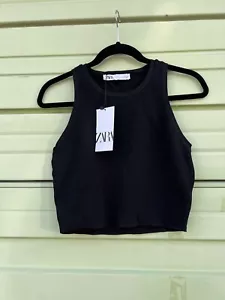 New Zara Woman Black Knit Round neck sleeveless crop top scult size S Y300A - Picture 1 of 5